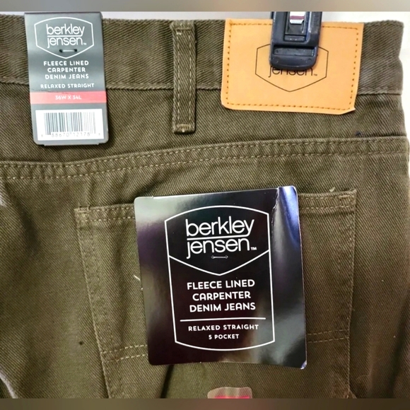 Mens Olive Green Fleece Lined Carpenter Denim Jeans Relaxed Straight Leg 36w×34L - Picture 8 of 11